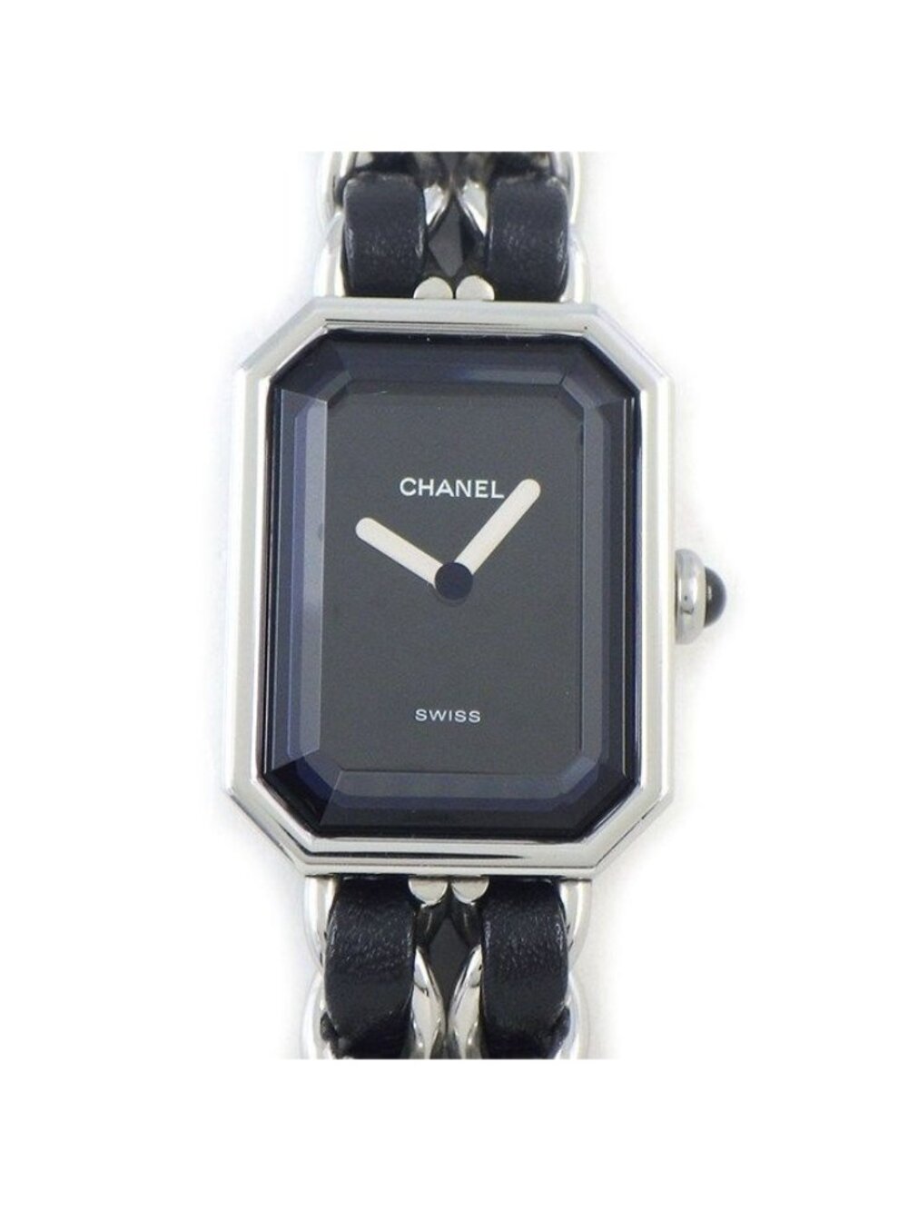 Chanel Watch Premier M Octagonal Black Dial Chain Bracelet Leather SS Quartz